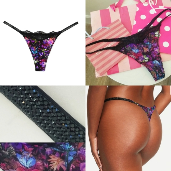 Victoria's Secret Shine Strap Floral Lace Rhinestone Crystal Strappy Tho… - Picture 1 of 12